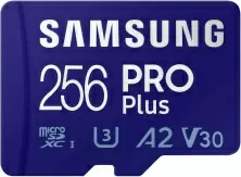Карта памяти Samsung Micro SD PRO Plus Class 10 UHS-I U3 + SD adapter, 256ГБ