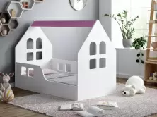 Детская кровать Happy Babies House Windows L01 70x140см, белый/розовый