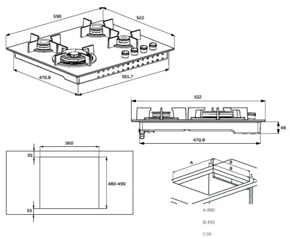 Газовая панель Beko HILW64322S, черный