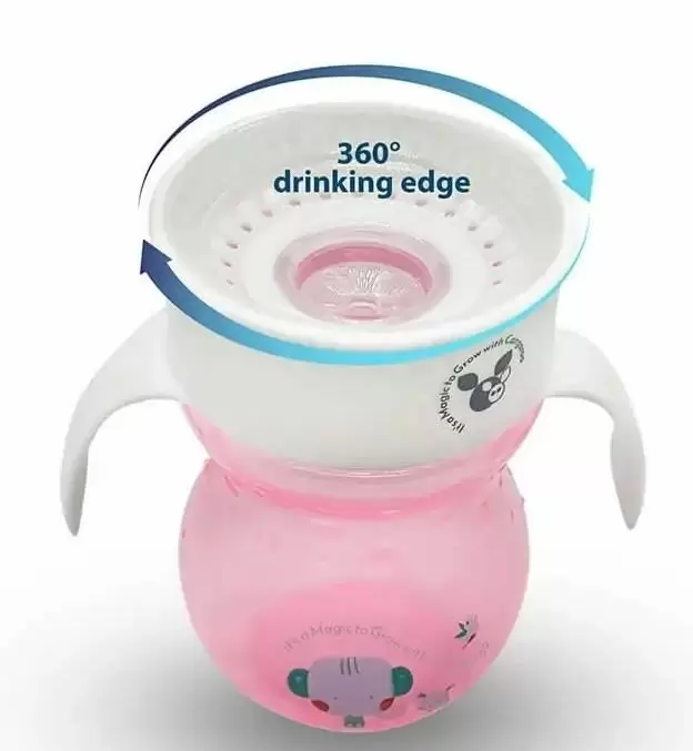 Cană cu pai Cangaroo Magical Cup 360, roz