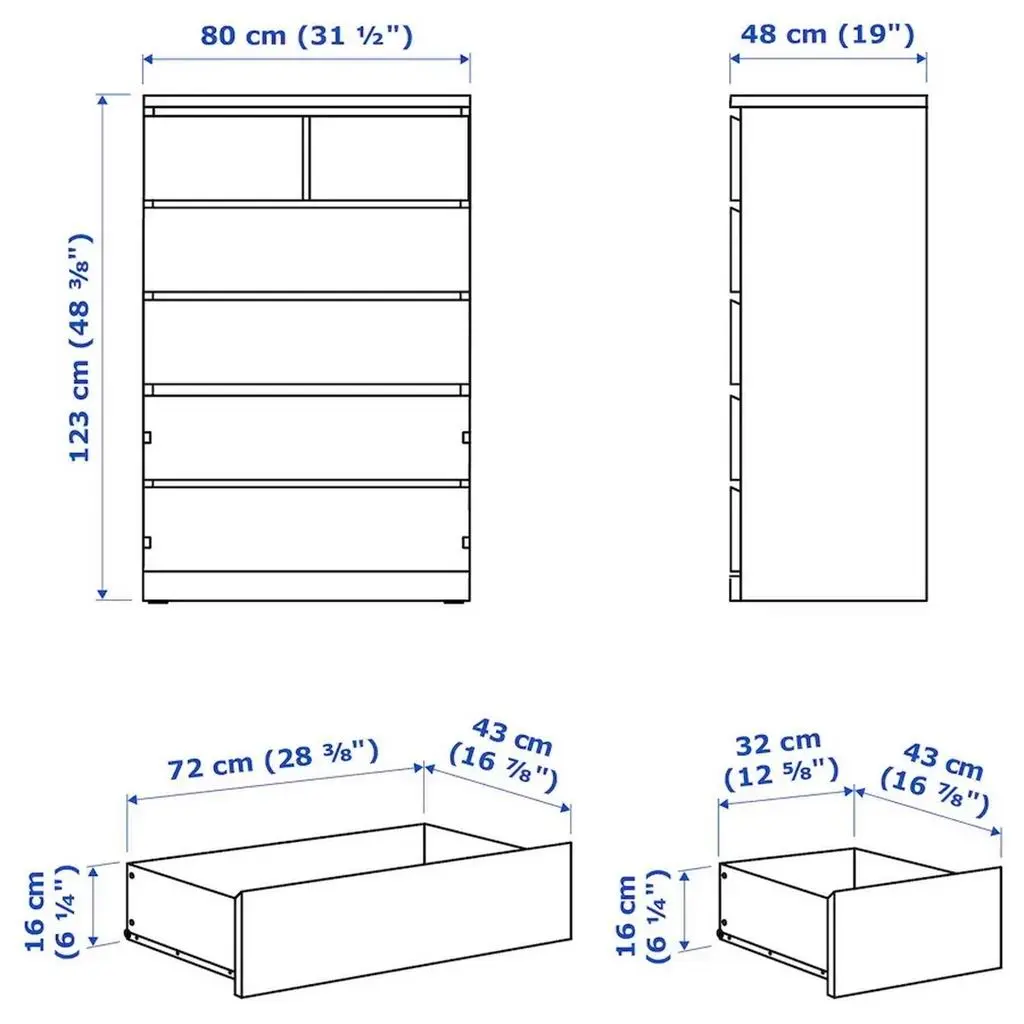 Comodă IKEA Malm 6 sertare 80x123cm, alb