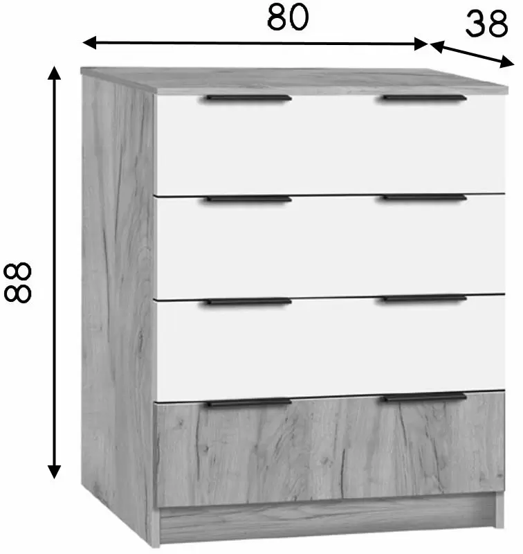 Комод Modern Komfort 4B, крафтовый дуб серый/белый