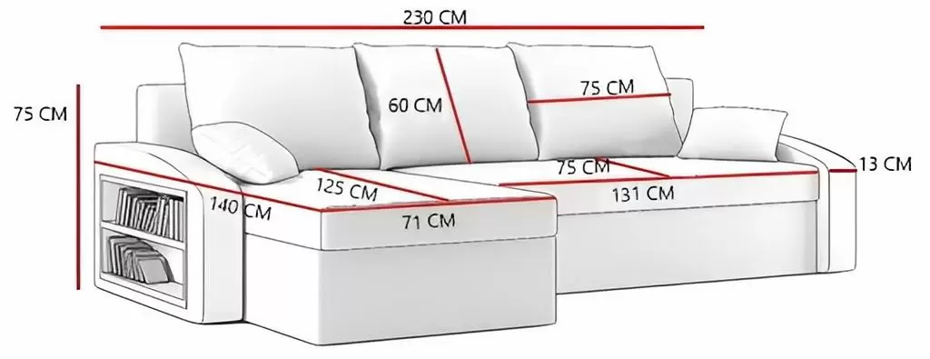 Canapea de colț Magnifico Meble Hewlet Foam Shelf Left Mikro 15/Mikro 27, negru/gri