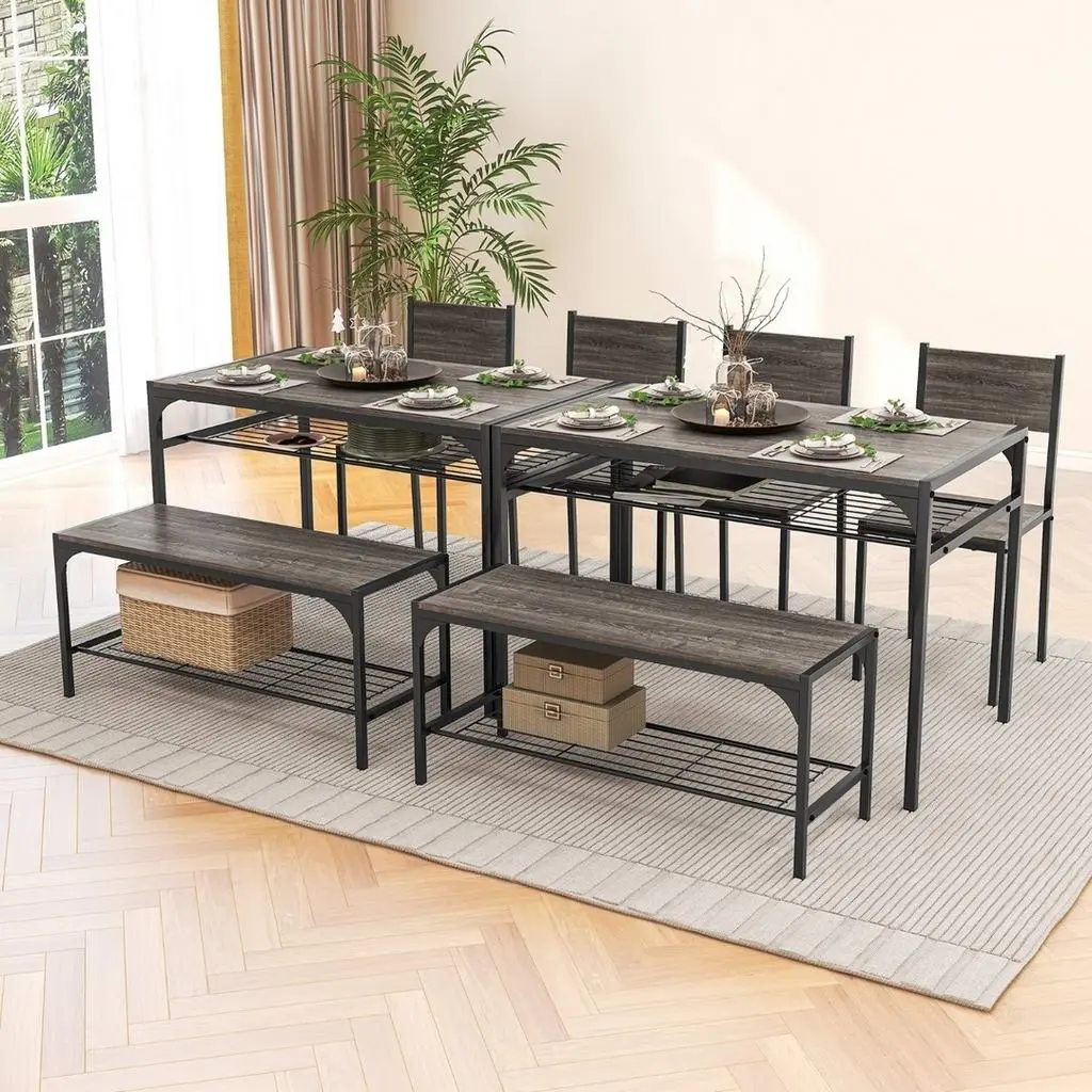 Set masă și scaune Costway KC55777GR, stejar gri/negru