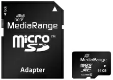 Card de memorie flash MediaRange MR955 microSDXC Class 10 + SD adapter 64GB