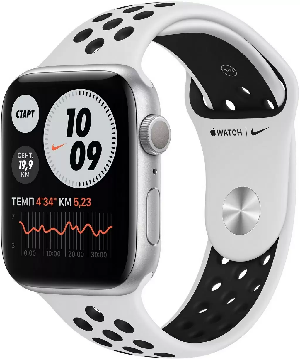 Smartwatch Apple Watch Nike Series 6 44mm, carcasă din aluminiu argintiu, curea tip sport Nike