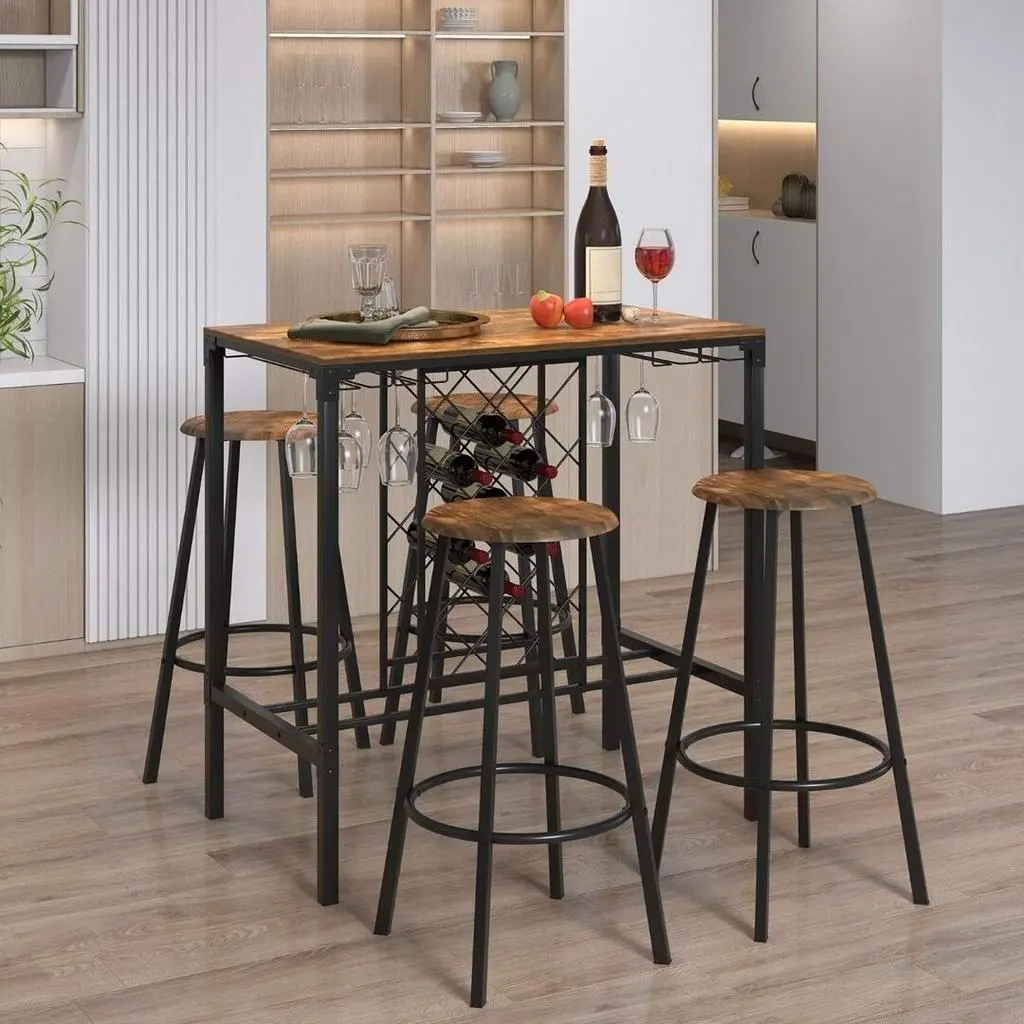 Set masă și scaune Costway KC55678CF 1+4, maro rustic/negru