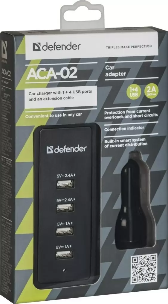 Автомобильная зарядка Defender ACA-02, черный