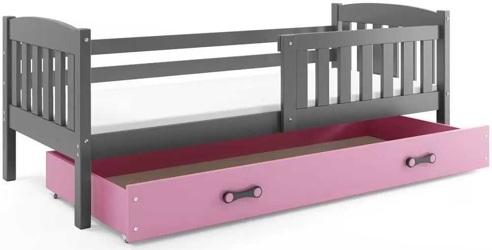 Pat pentru copii BMS Group Kubus sertar/saltea 80x160cm, grafit/roz