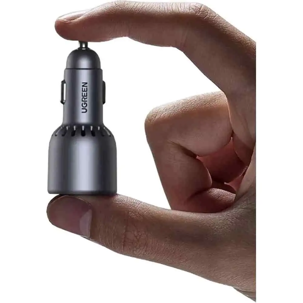 Încărcător auto Ugreen 2xType-C + USB-A Aluminum 75W, gri