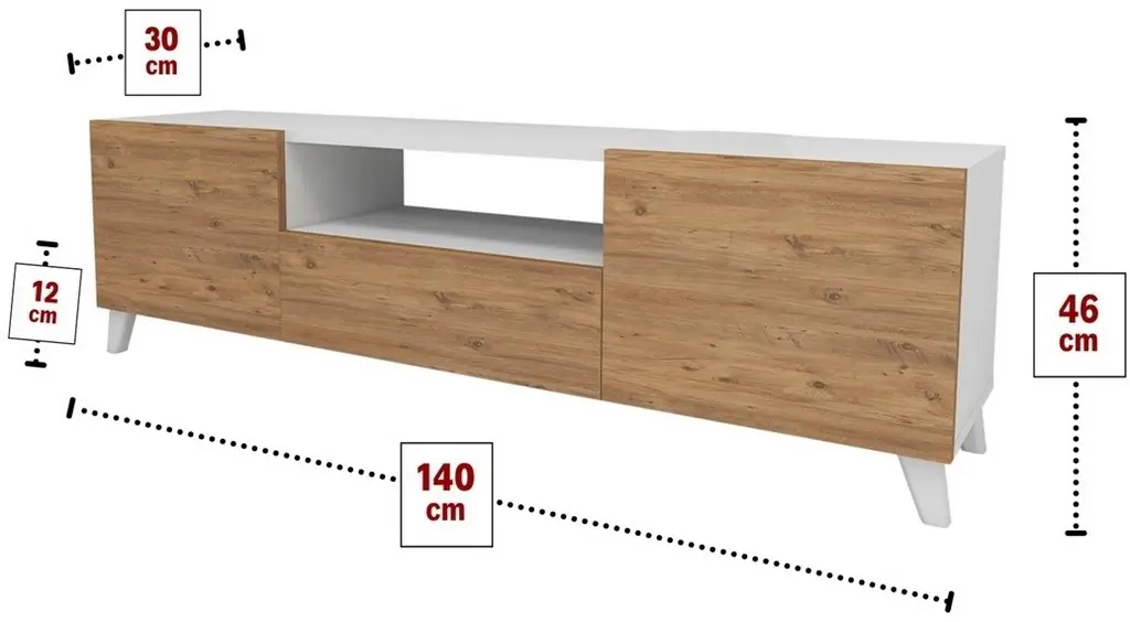 Tumbă pentru TV Fabulous 46x140cm, alb/pin
