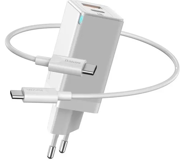 Зарядное устройство Baseus GaN Quick Charger C+U 45W, белый