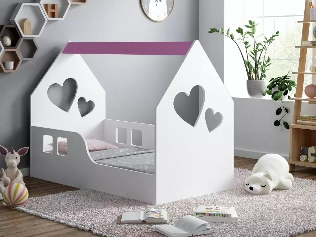 Детская кровать Happy Babies House Heart L01 70x140см, белый/розовый