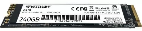 SSD накопитель Patriot P310 M.2 NVMe, 240GB
