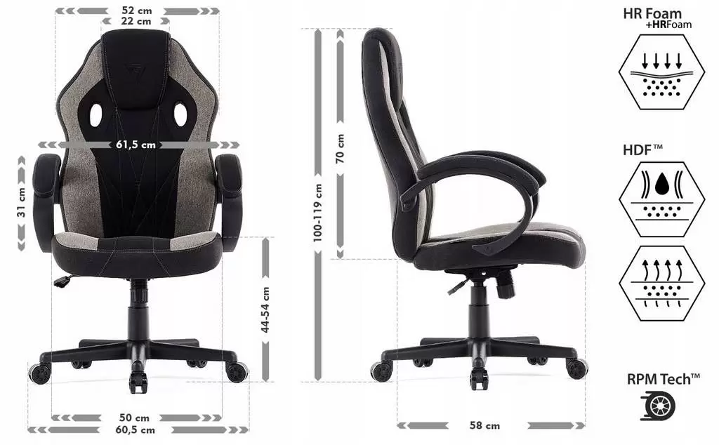 Геймерское кресло SENSE7 Prism Fabric, черный/серый