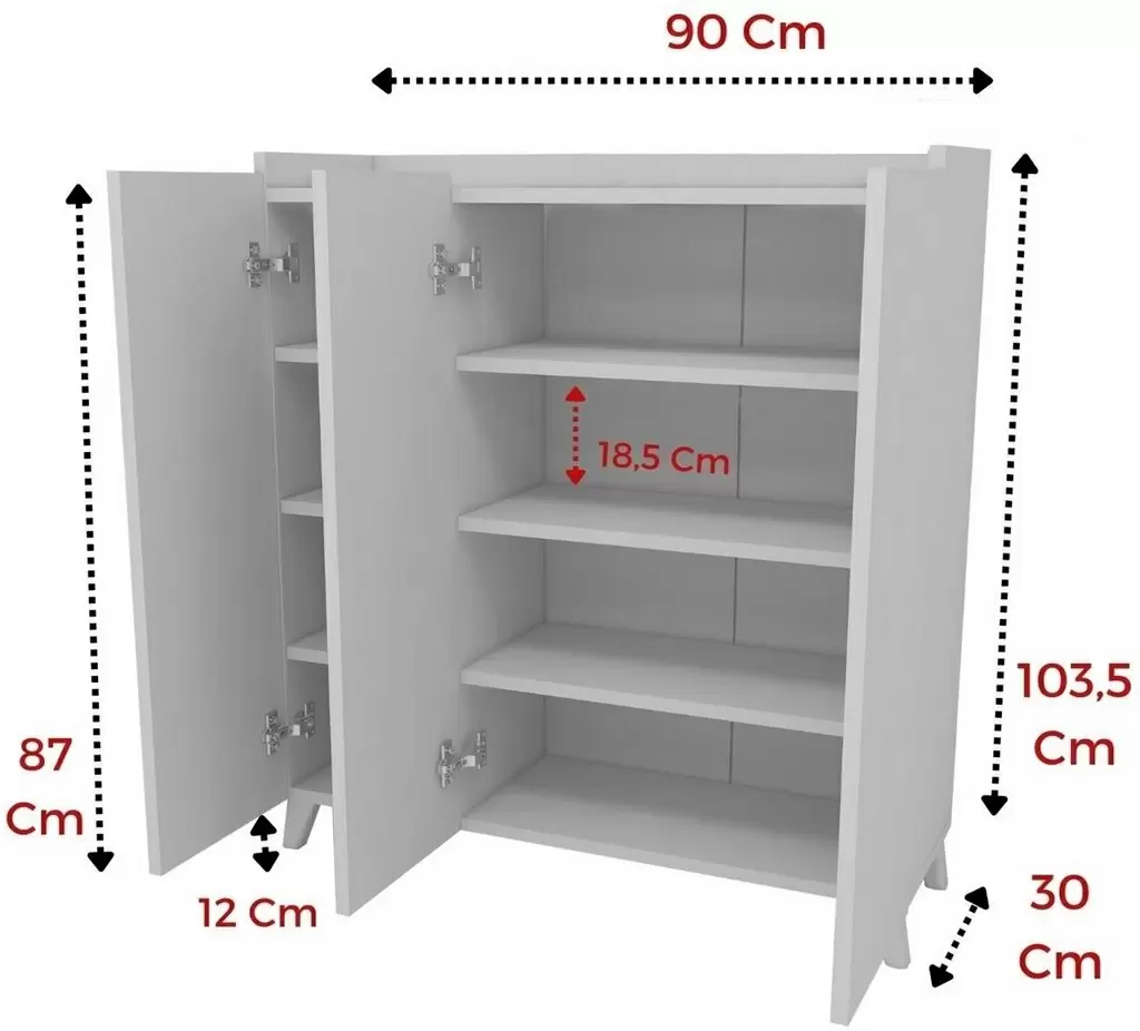 Comodă Fabulous Multifunctional Cabinet With 3 Doors, alb