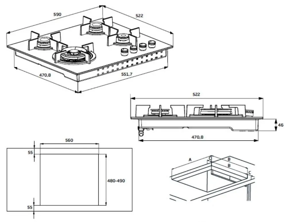 Газовая панель Beko HILW64225S, черный