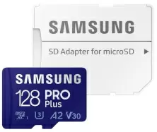 Карта памяти MicroSD Samsung PRO Plus Class 10 UHS-I (U3) + SD adapter, 128ГБ