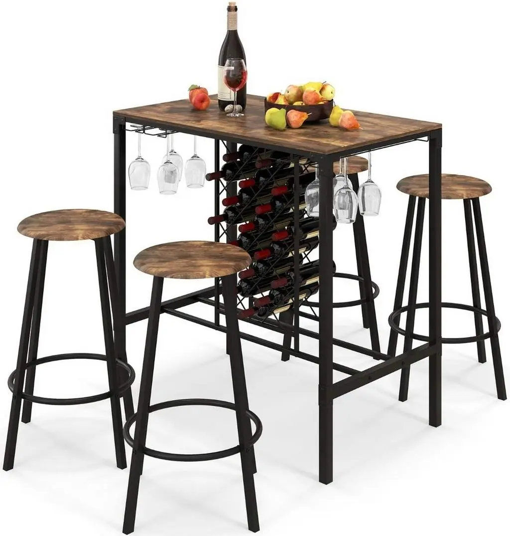 Set masă și scaune Costway KC55678CF 1+4, maro rustic/negru