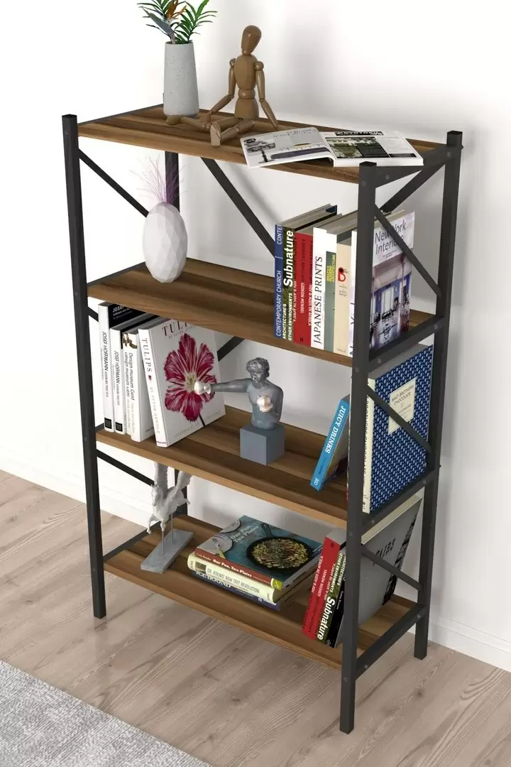 Стеллаж Fabulous 4 Shelves Metal, орех/черный