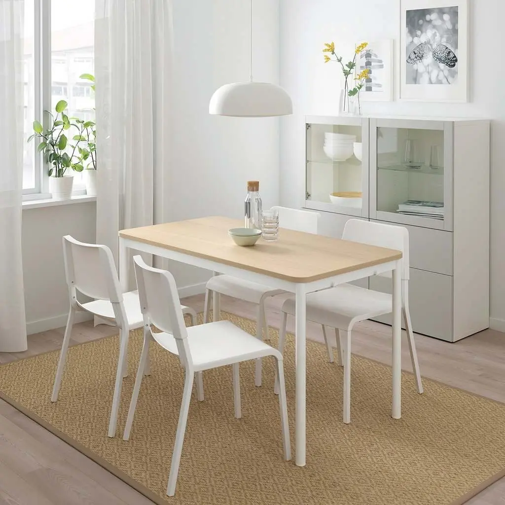 Masă IKEA Tommaryd 130x70cm, furnir stejar albit/alb