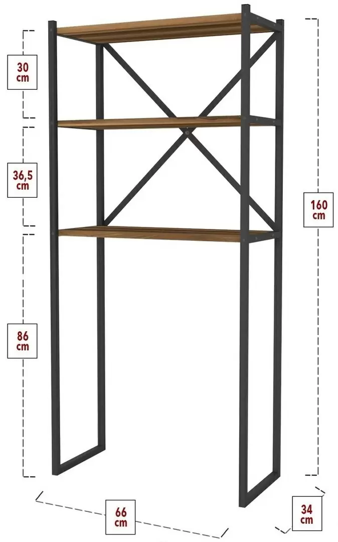 Стеллаж Fabulous 66x34x160см, орех/черный