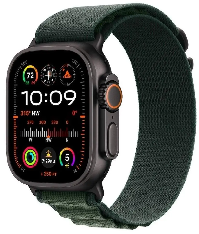 Smartwatch Apple Watch Ultra 2 GPS + Cellular 49mm Black Titanium Case with Dark Green Alpine Loop Medium