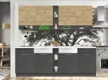Bucătărie Modern Monro 2.6m, stejar artizanal auriu/alb lucios/asfalt