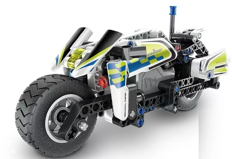Set de construcție XTech Pull Back Police Motorbike, 193 pcs, negru