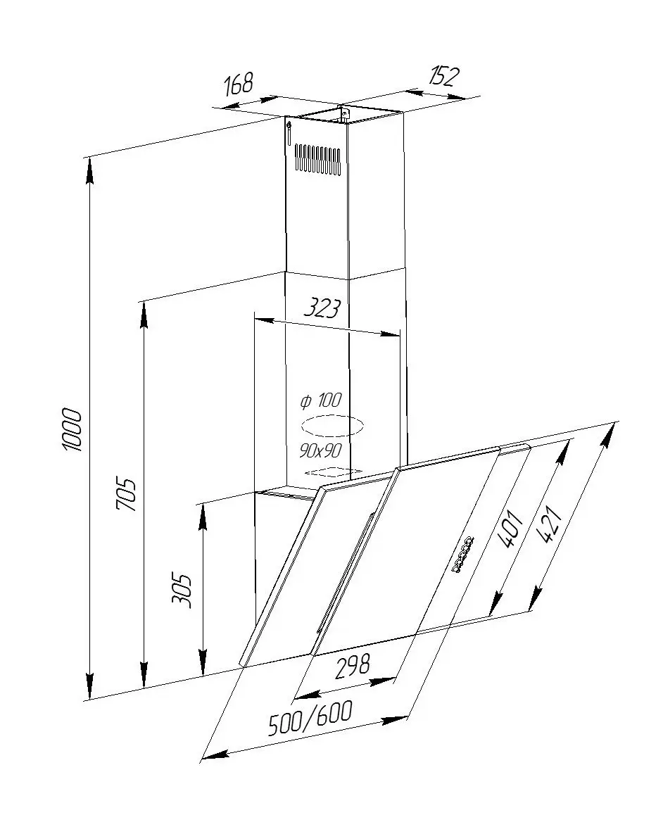 Вытяжка Pyramida KZ 60 BL, черный