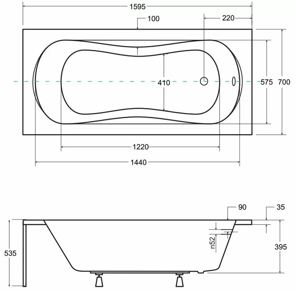 Cadă de baie Besco Aria WAA-160-PA 160x70cm, alb