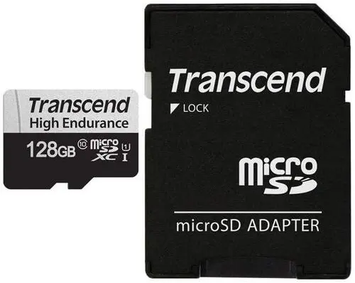 Карта памяти Transcend microSDXC 350V + SD adapter, 128GB