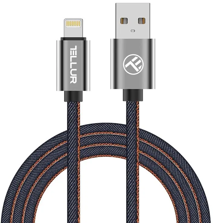 Cablu USB Tellur Denim MFI Lighting to USB 1m, albastru deschis
