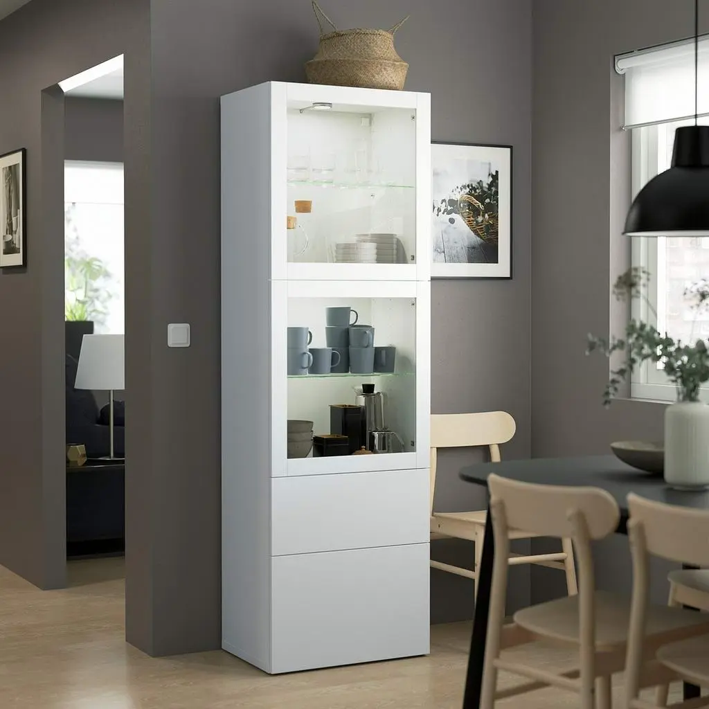 Витрина IKEA Besta/Lappviken ящик с плавно-закрывающимися направляющими 60x42x193см, белый на tehnoparc.md Витрина IKEA Besta/Lappviken ящик с плавно-закрывающимися направляющими 60x42x193см, белый