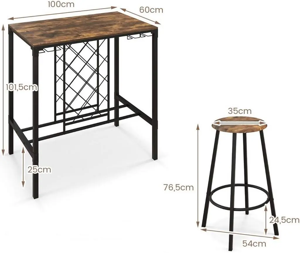 Set masă și scaune Costway KC55678CF 1+4, maro rustic/negru