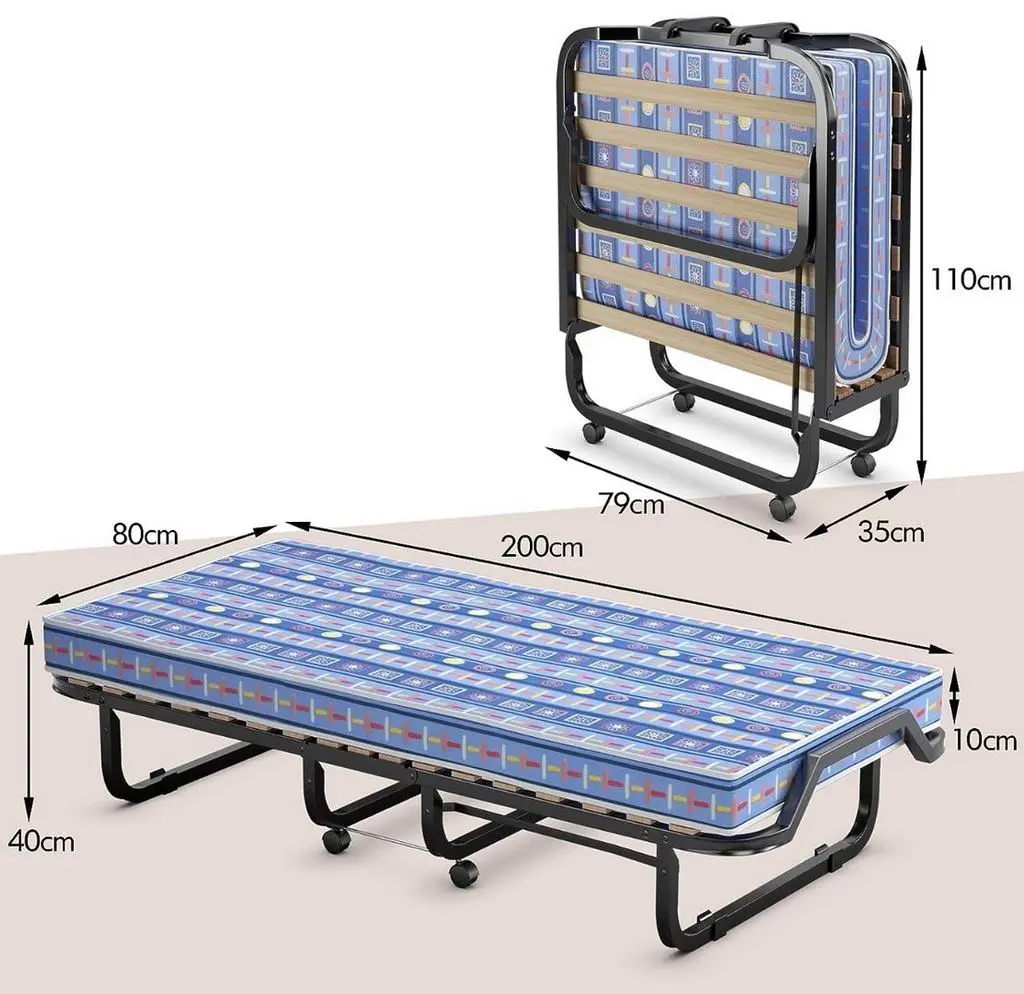 Pat pliabil Costway HW69449BL, negru/albastru