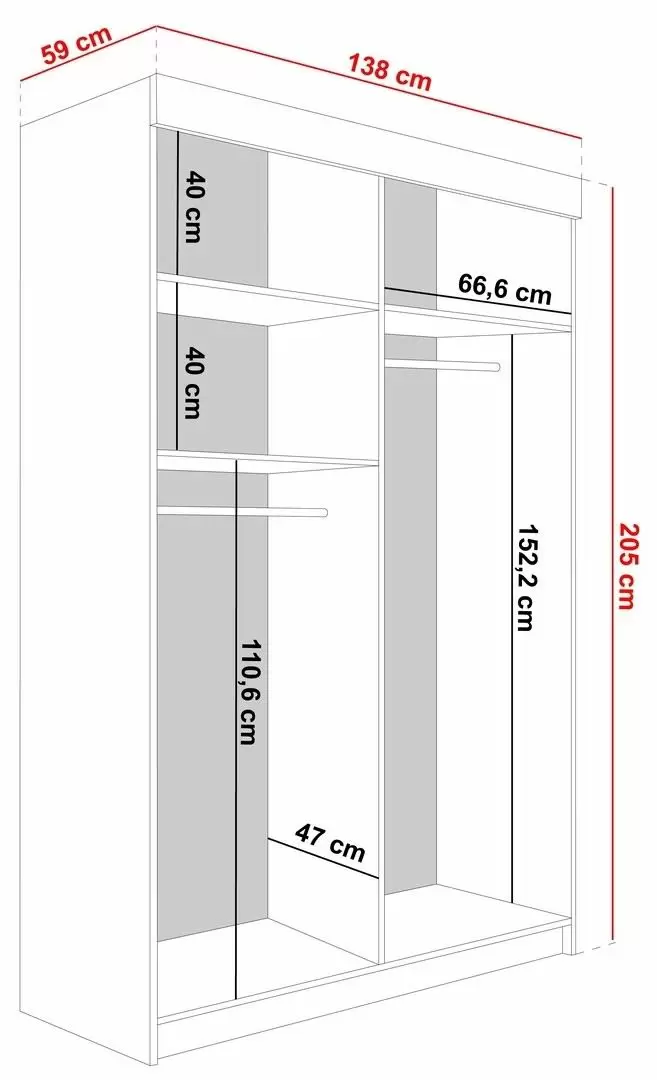 Dulap-cupe Prime Furniture Lamaro 138x205x59cm, stejar craft auriu/negru