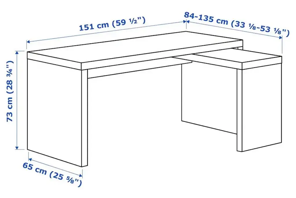 Masă de birou IKEA Malm cu tablie culisantă 151x65cm, alb