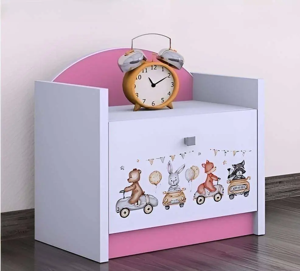 Тумба прикроватная Happy Babies Happy SZN02 Animals And Cars, белый/розовый