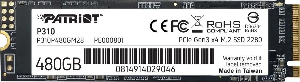 SSD накопитель Patriot P310 M.2 NVMe, 480GB