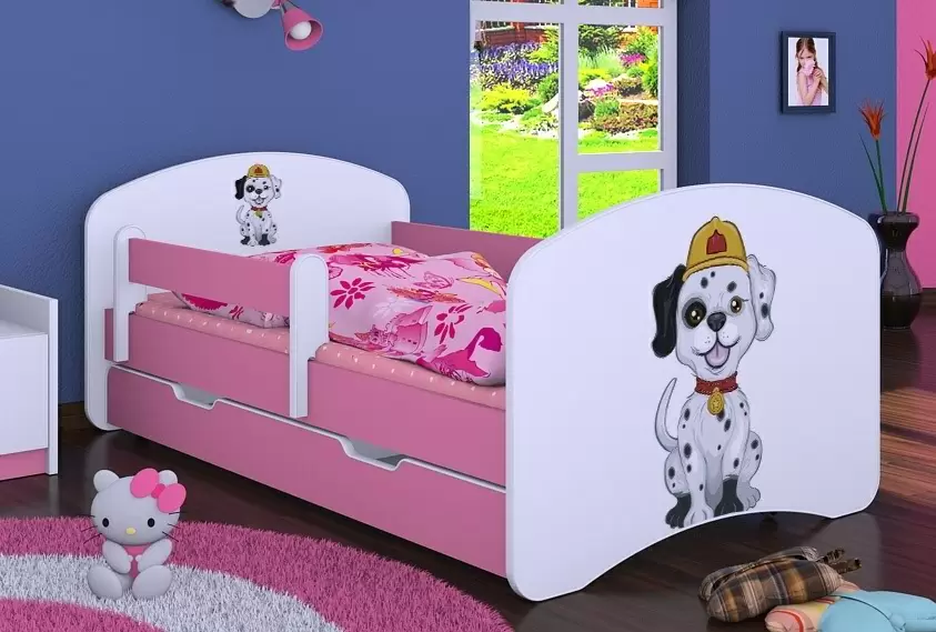 Детская кровать Happy Babies Happy Fire Dog L04 с ящиком 80x160см, белый/розовый