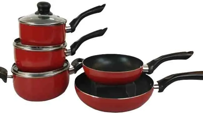 Set vase de gătit 4Life HotChef Non Stick Red 8pcs, roșu