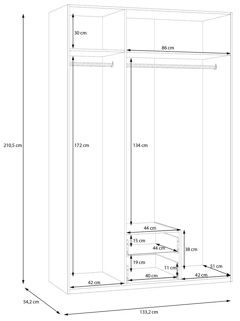 Dulap Fortuna Econobox 2 133x210cm, alb