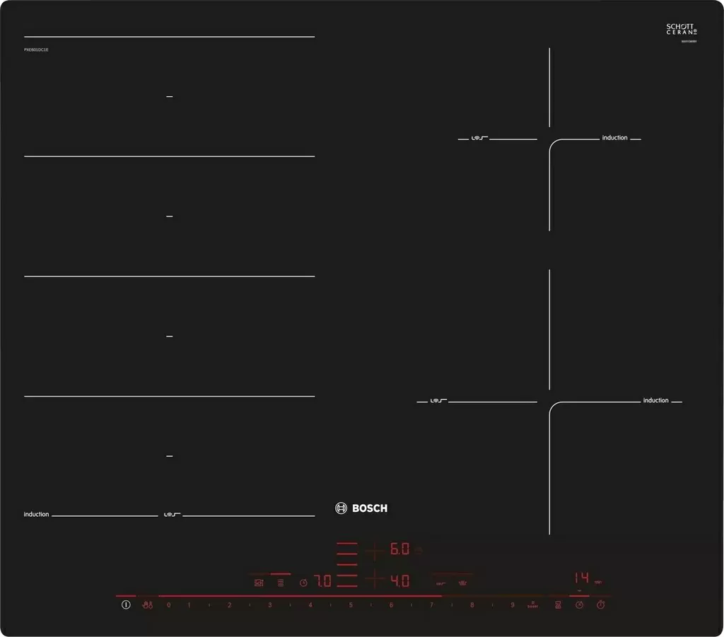 Plită incorporabilă cu inducție Bosch PXE601DC1E, negru