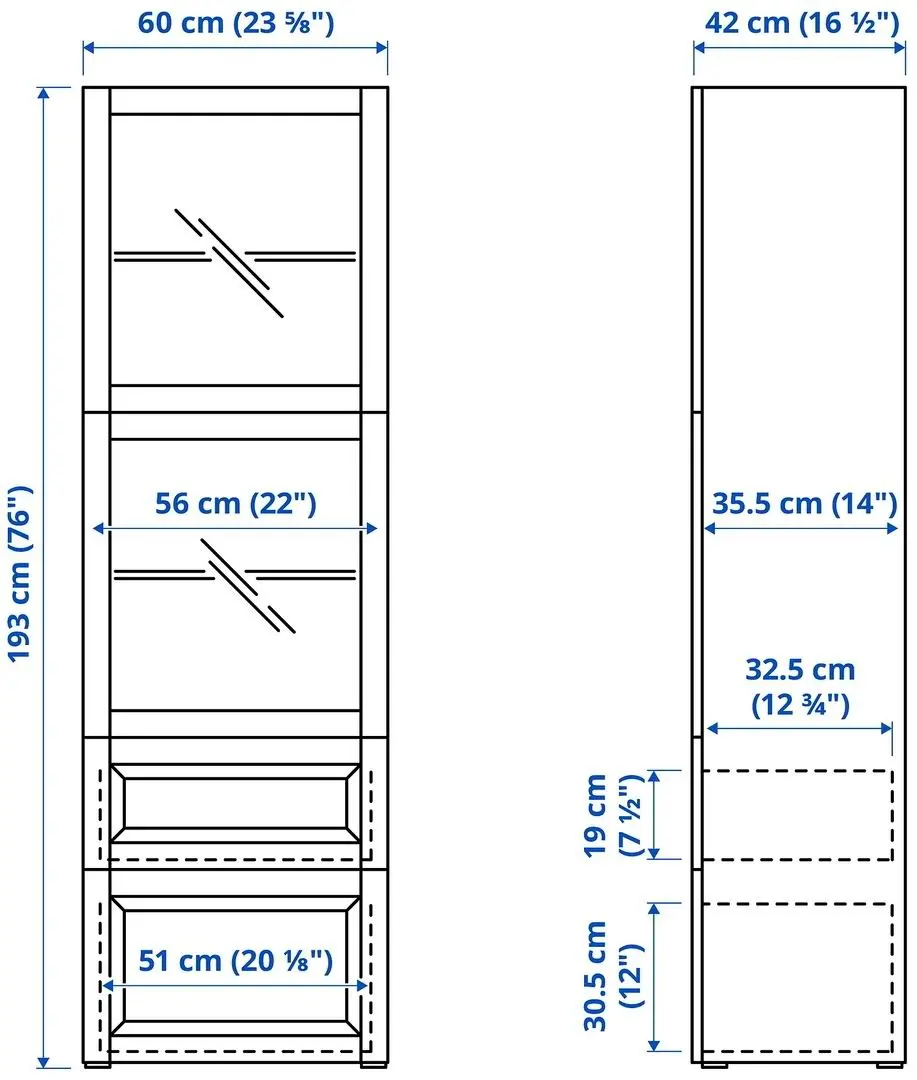 Витрина IKEA Besta/Lappviken ящик с плавно-закрывающимися направляющими 60x42x193см, белый на tehnoparc.md Витрина IKEA Besta/Lappviken ящик с плавно-закрывающимися направляющими 60x42x193см, белый
