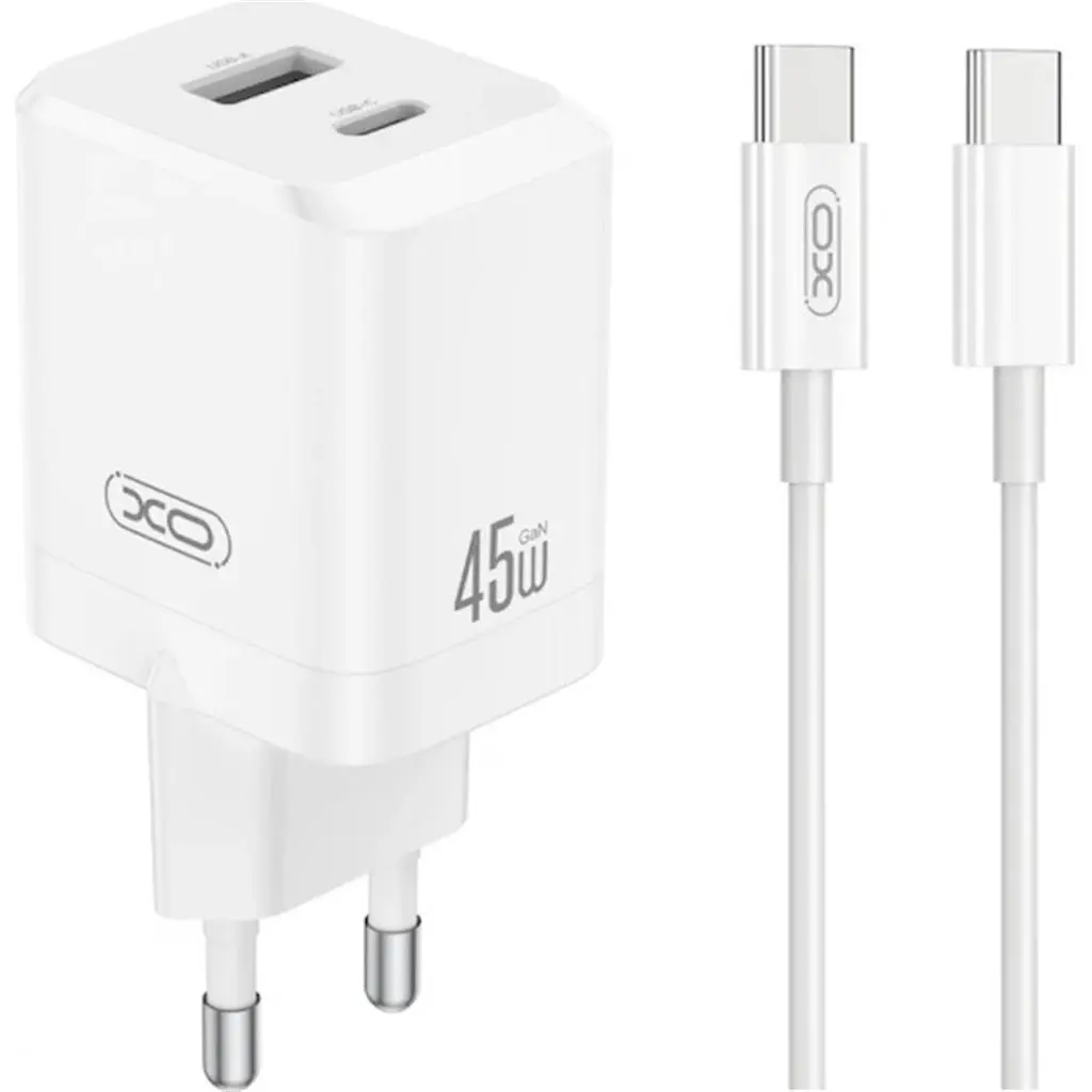 Încărcător XO 45W CE36 + cable Type-C - Type-C, alb