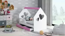 Pat pentru copii Happy Babies House Heart L02 70x140cm, alb/roz