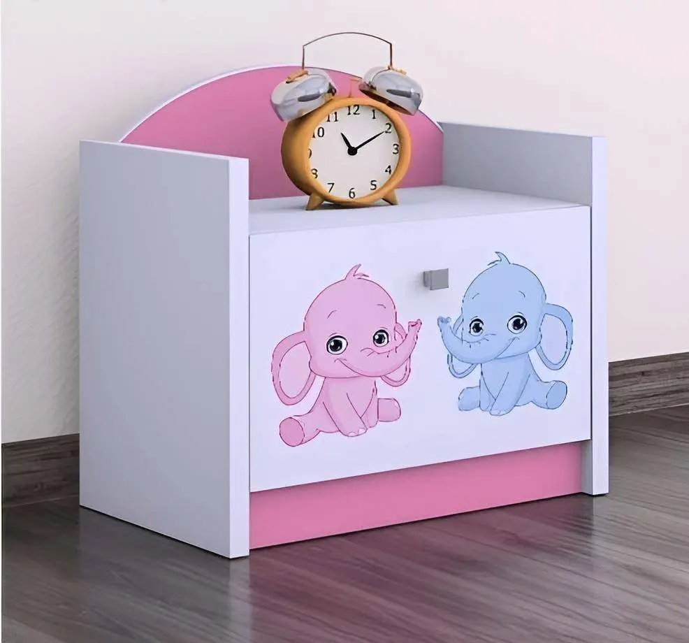 Тумба прикроватная Happy Babies Happy SZN02 Elephants, белый/розовый