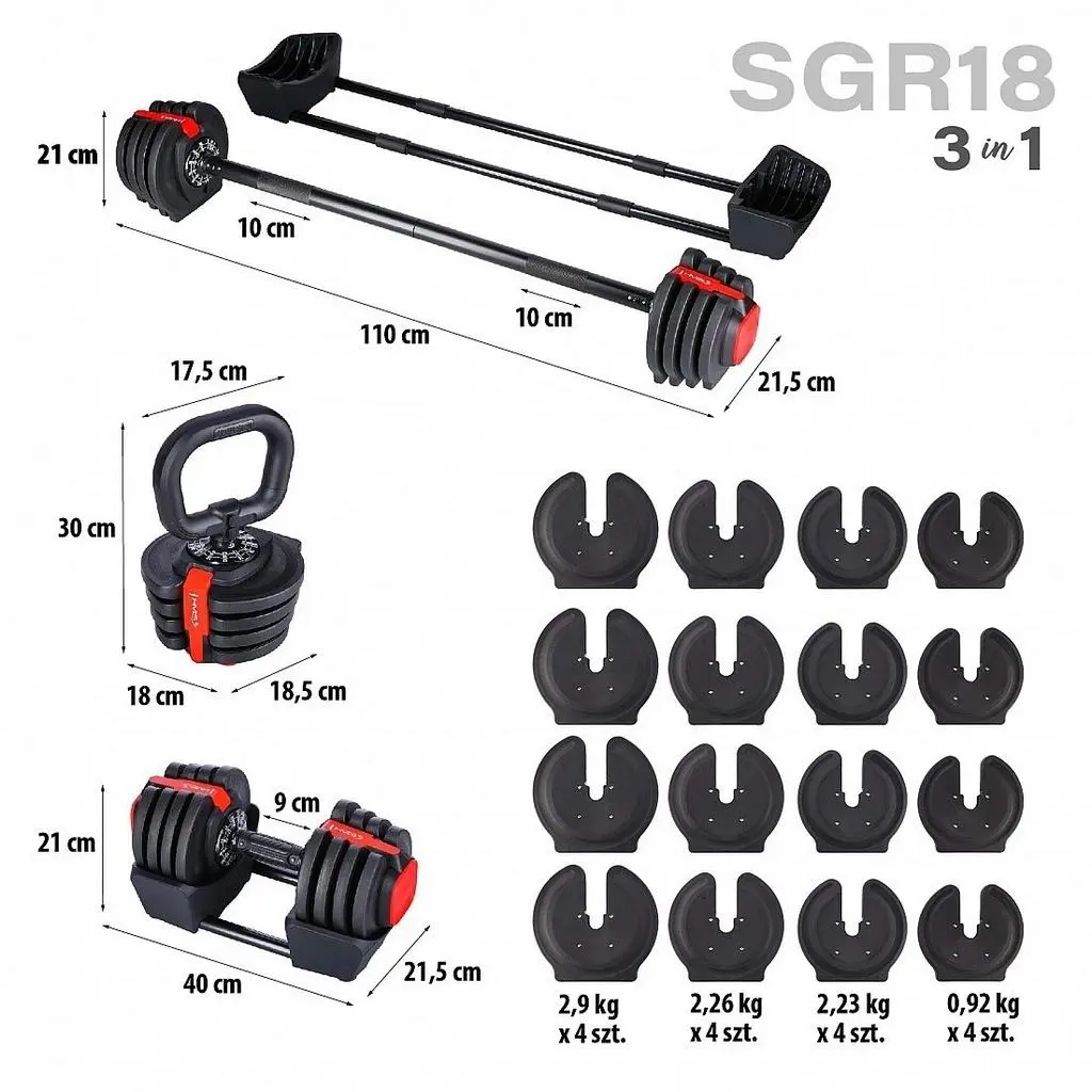 Set de gantere și haltere HMS SGR18, negru/roșu