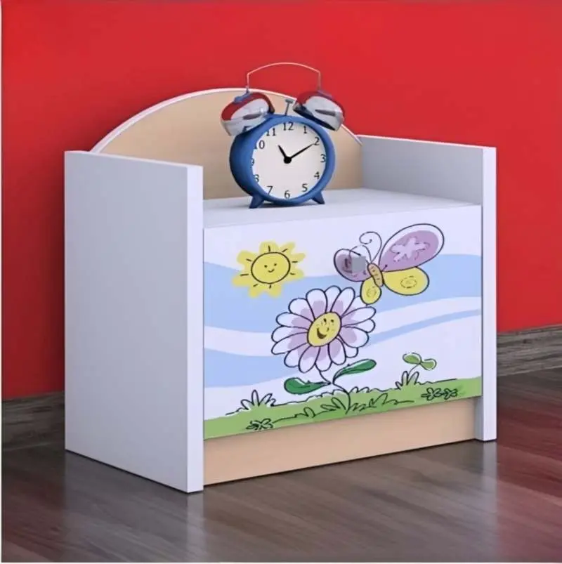 Тумба прикроватная Happy Babies Happy SZN02 Flower And Butterfly, белый/светлая груша на tehnoparc.md Тумба прикроватная Happy Babies Happy SZN02 Flower And Butterfly, белый/светлая груша